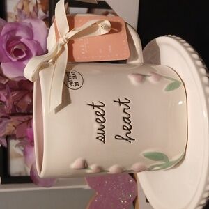 Rae Dunn Sweet Heart Mug - White with Pink and Green Accents NWT